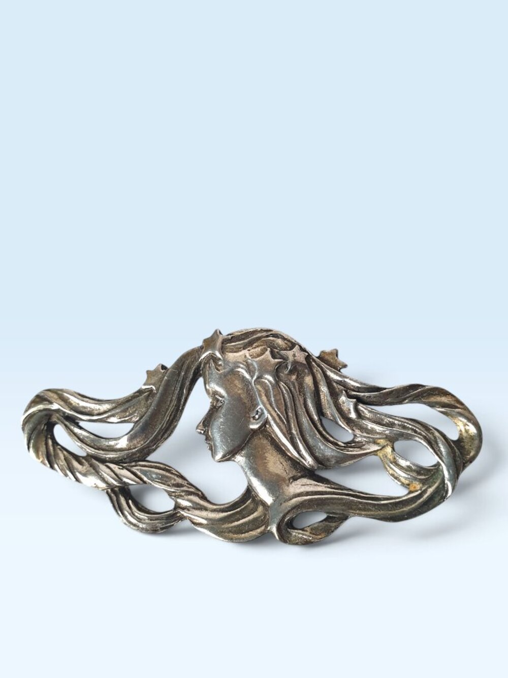 Vintage Canadian Art Nouveau Style Greek Goddess Nymph Pewter Statement Brooch